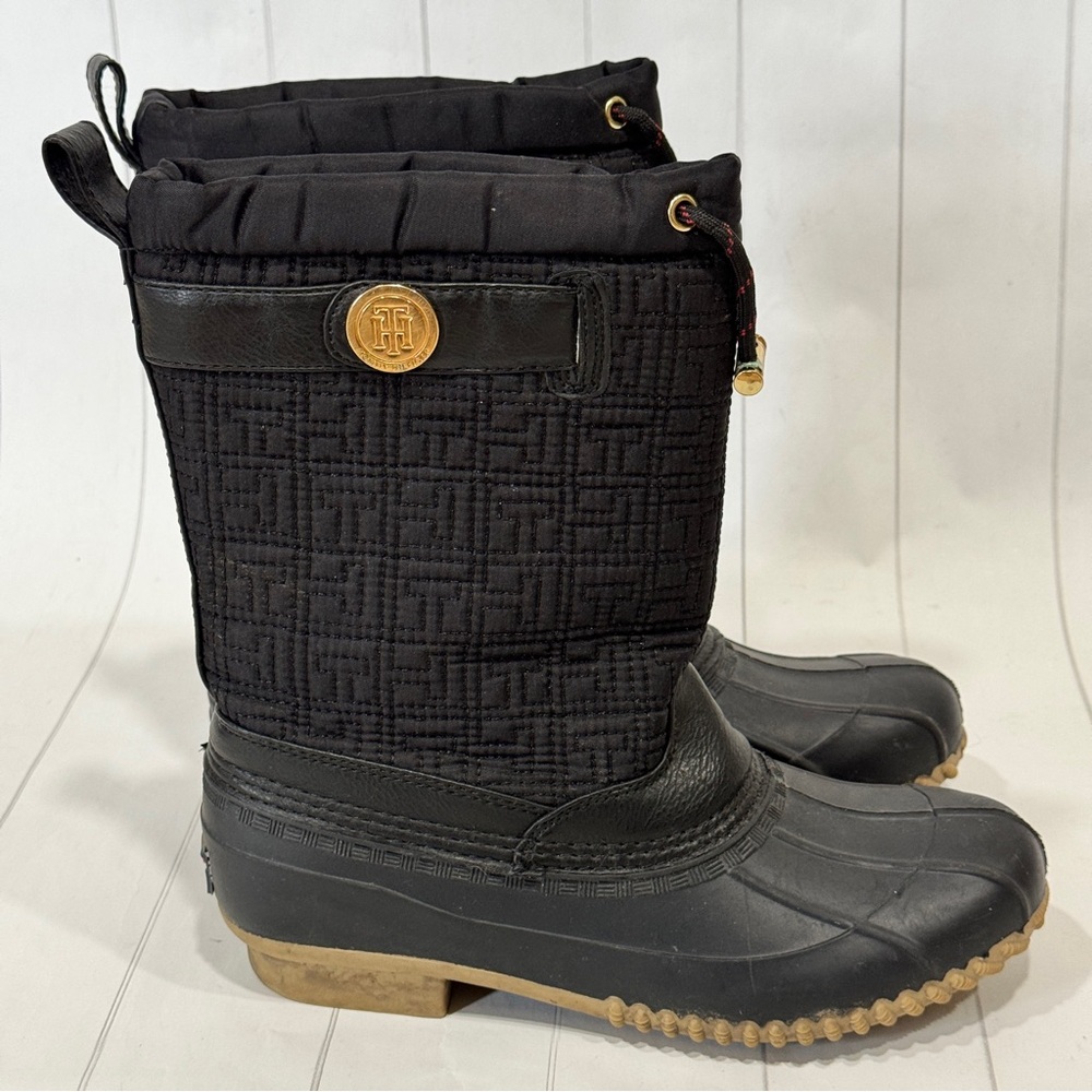 Vintage Y2K Tommy Hilfiger Black Quilted Rain Duck Boots‎ Preppy Chic Utility 7M